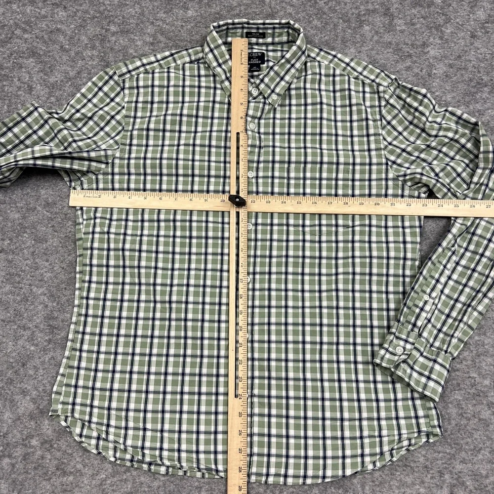 J Crew Shirt Mens XL Green Plaid Flex Washed Slim Untucked Button Up Stretch